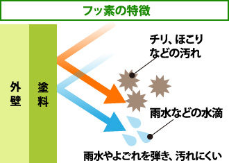 フッ素は雨水やよごれを弾き、汚れにくい