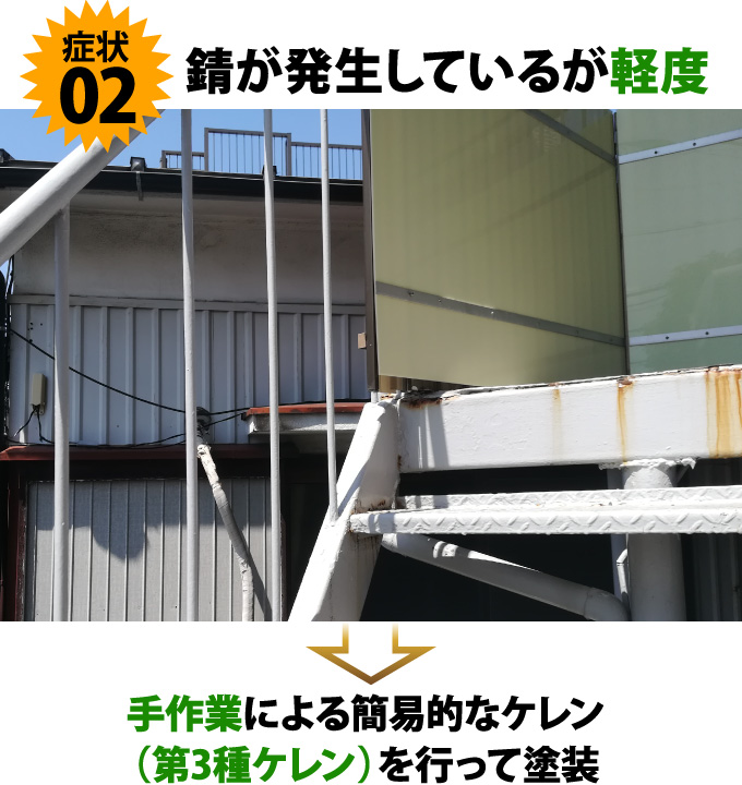 症状2錆が発生しているが軽度→手作業による簡易的なケレン