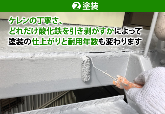 2.塗装 ケレンの丁寧さで塗装の仕上がりと耐用年数も変わります