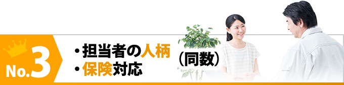 ナンバースリー担当者の人柄、保険対応(同数)