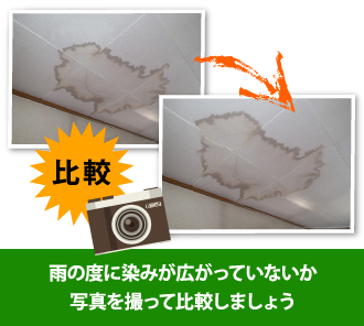 雨のたびに染みが広がっていないか写真をとって比較しましょう