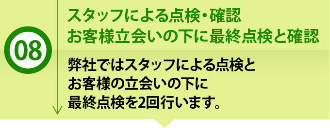 タッフによる点検とお客様立会いの下の最終点検をしてからお引渡しします